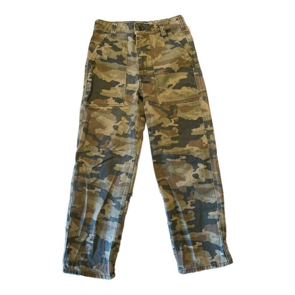 Free People Size 24 Remy Camo Print Jeans High Rise Wide Leg Cargo Pants Pockets - Picture 6 of 12